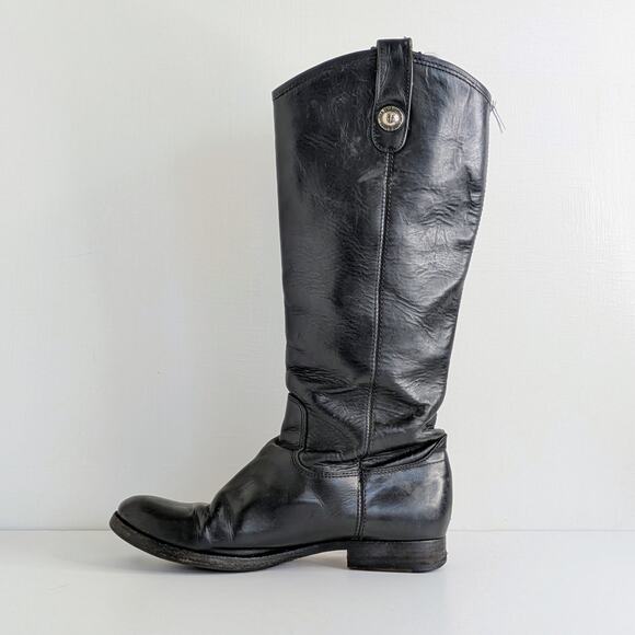 Frye Melissa Button Boots 7.5 Black Leather Tall Riding Knee High Equestrian - Picture 10 of 16